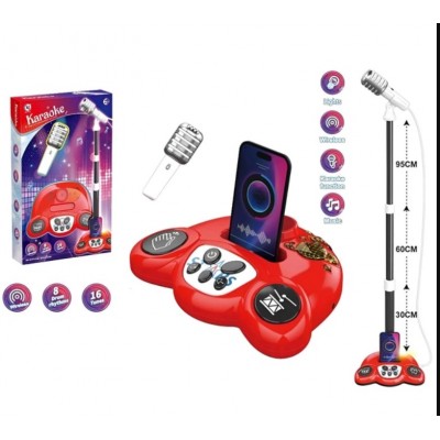 Детское караоке, микрофон на шнуре, стойка, музыка и свет, игровая панель, Bluetooth (204)