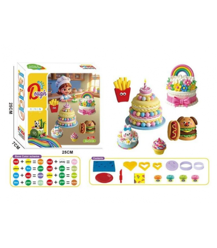 Тесто для лепки 9030 тесто в 4х цветах, тарелочка, нож, фигурные формы, пакунок малюка