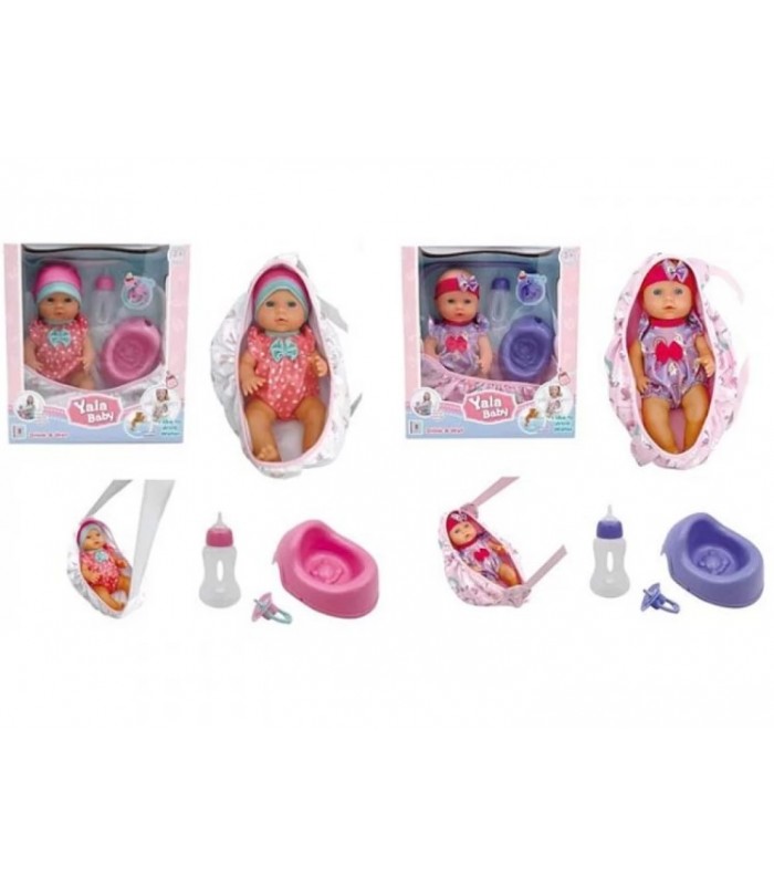 Пупс YL2430H-B размер 30см, пьет-писающий, люлька-переноска, горшок, бутылочка, соска-звук, свет, батарейки (таблетки), пакунок малюка