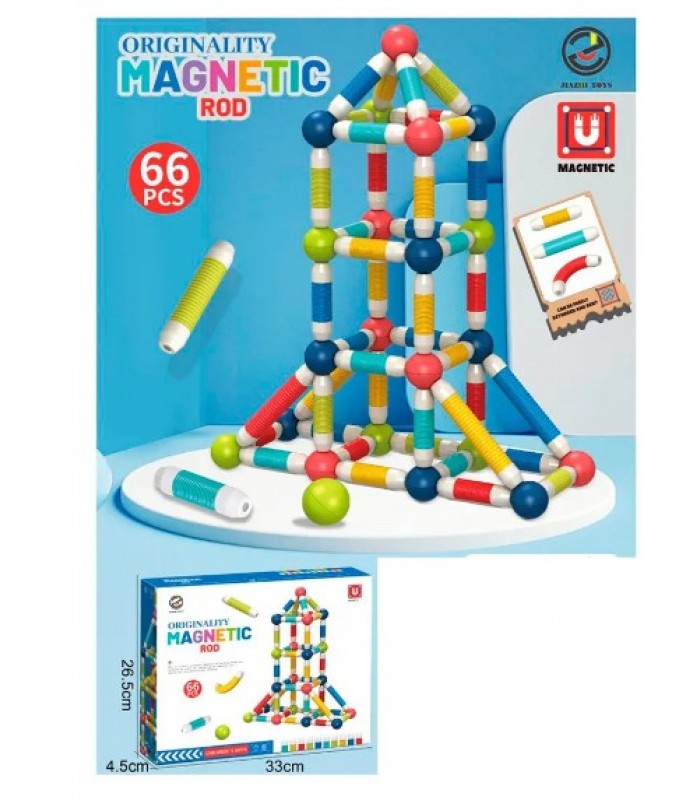Конструктор JJ6605, магнитный, трубчатый, Поп Туб/Pop tube, 66дет, в коробке, 33-26,5-4,5см, пакунок малюка