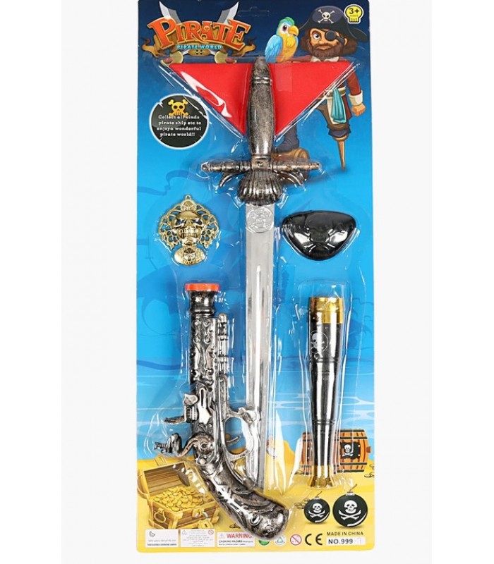 Набор пирата 999-7, меч длиной 46 см, пистолет, подзорная труба, пакунок малюка