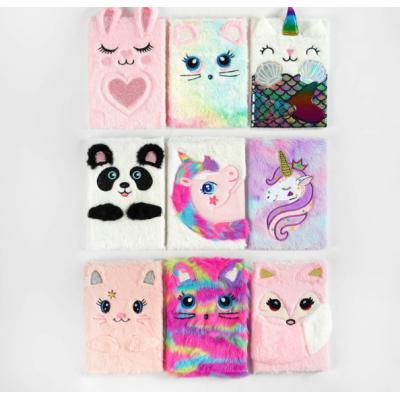 Блокнот M 15017, 9 видов, меховая обложка, животное, в линейку, пакунок малюка