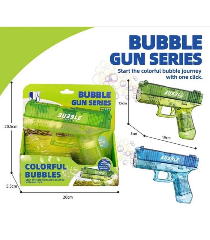 Пистолет с мыльными пузырями P 81768-1, 2 цвета, автоматический, подсветка, бутылочка с мыльным раствором