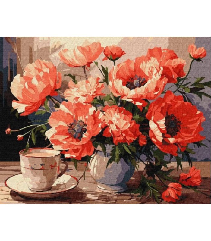 Набор для росписи номеров. "Букет с маками" 40х50см Код: KHO3263, пакунок малюка