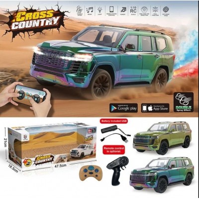 Джип на радиоуправлении QX 3688-78, 2 вида, приложение, багажник открывается, аккумулятор 3.7V, пульт 2.4 GHz, USB-кабель, парогенерация, подсветка