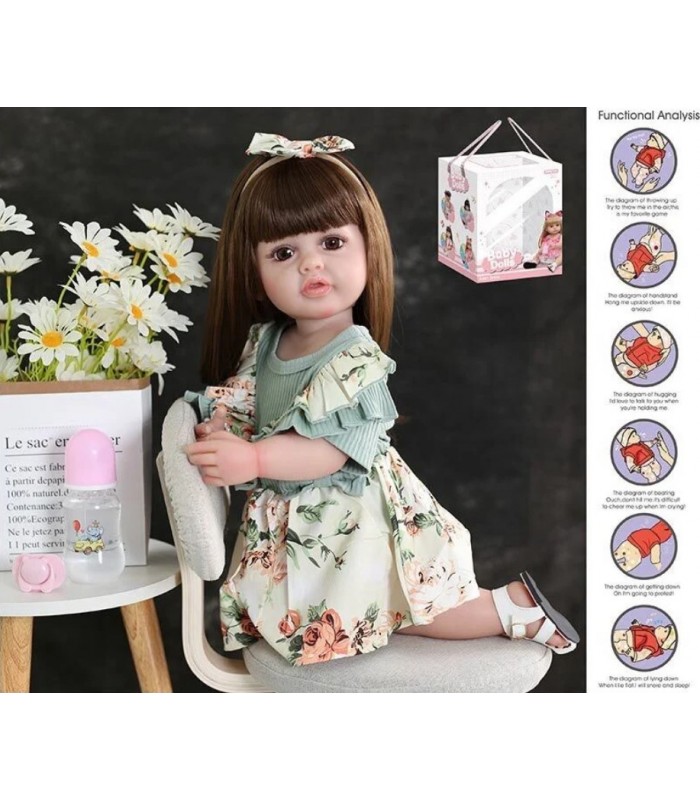 Красивая кукла реборн резиновая с игрушкой и аксессуарами AD 8819-107, 57 см, звуки, в коробке, пакунок малюка
