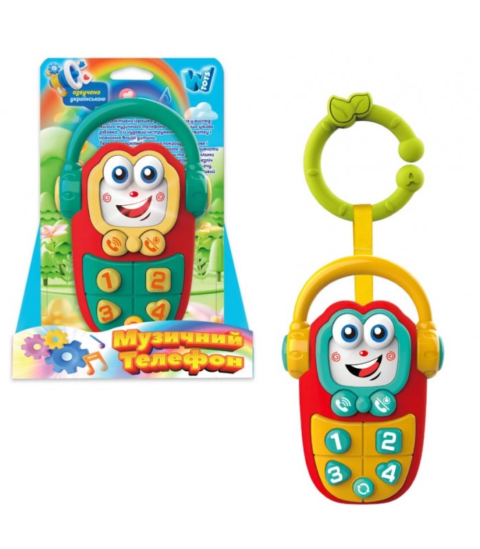 Музыкальный телефон 50466 "WToys", укр. язык, подсветка, озвученные реплики, цифры, 4 песни, 4 сказки, в коробке