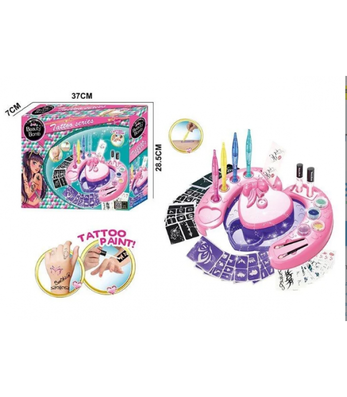 Набор временных татуировок RY 6303 трафареты, глитер, 2 аппликатора, масло, игровая платформа, пакунок малюка