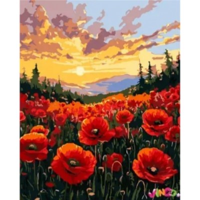 KHO6398 Набор для росписи по номерам "Поле маков" 40х50см, пакунок малюка