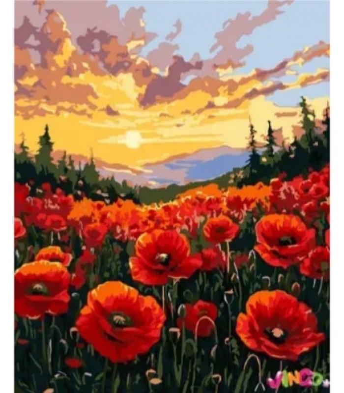 KHO6398 Набор для росписи по номерам "Поле маков" 40х50см, пакунок малюка