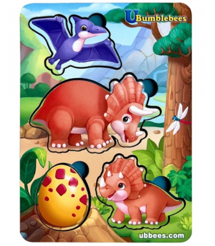 Деревянный пазл "Динозавры" Ubumblebees (ПСФ124) PSF124 фон с подсказкой, пакунок малюка