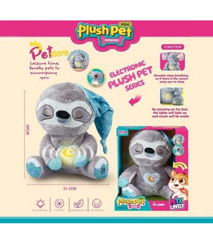 Интерактивная игрушка MC 1109  "Ленивец", высота 30 см, подсветка, сплюшка, мелодия, дышит, пакунок малюка