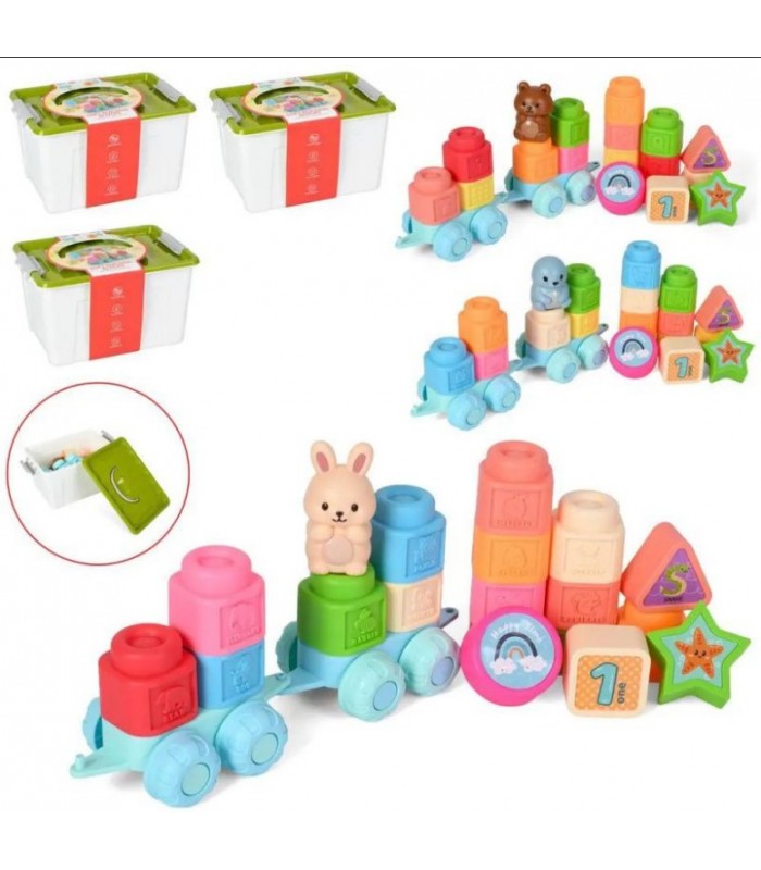 Конструктор 668-9B-DC мягкий, блоки, текстурные детали, животное, платформа с колесами 2шт, пакунок малюка