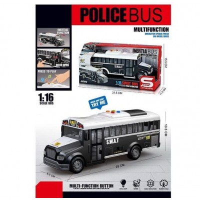 Автобус JS 125 A, "Автобус полиции", звук, подсветка, масштаб 1:16, механическое открывание дверей, резиновые колеса, инерция, пакунок малюка