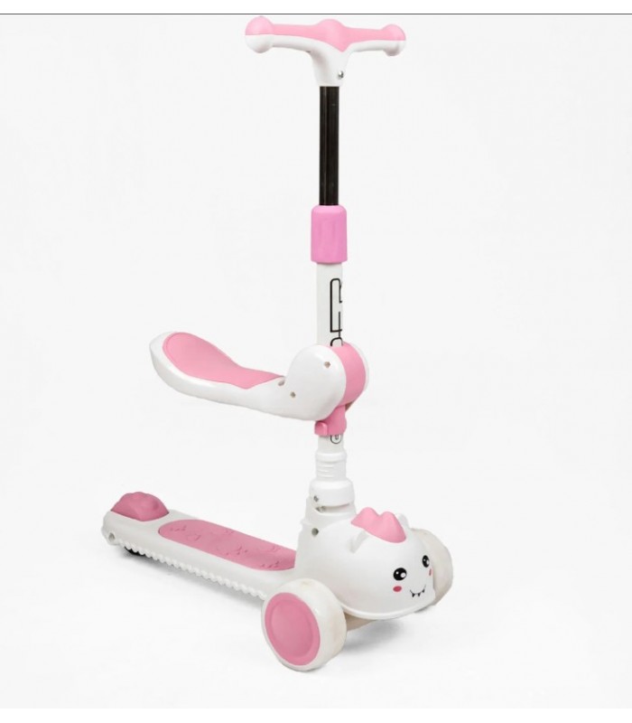 Самокат трехколесный с сидением "Skyper" S-5806-32, колеса PU 125х40мм со светом, музыка и подсветка платформы, руль складной, пакунок малюка