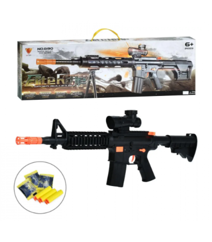 Автомат G160B стреляет водяными шарами, мягкие шары присоски 3 шт., кор., 62-18,5-5,5 см, пакунок малюка