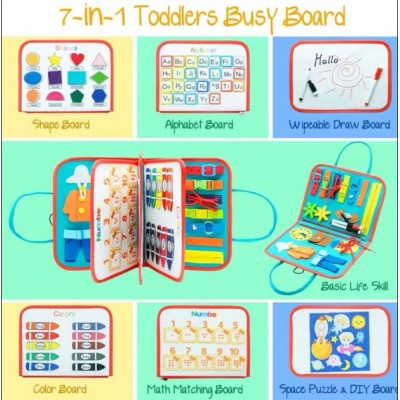 Логическая папка C 70899, 7в1, фетровая, элементы на липучках, англ. алфавит, формы, цвета, цифры, доска пиши-стирай, 2 маркера, пакунок малюка