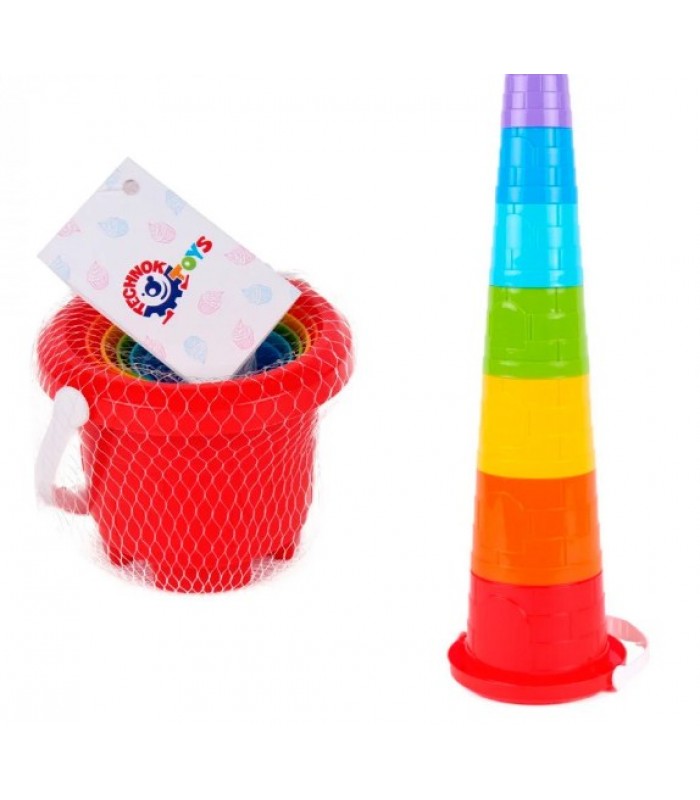 Пирамидка в ведерке детская пластиковая, ТехноК 6962 для детей от 3 лет