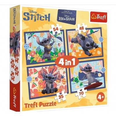 Пазлы 4 в 1 Лило и Стич — Отпуск на Гавайях, Trefl 34666, пакунок малюка