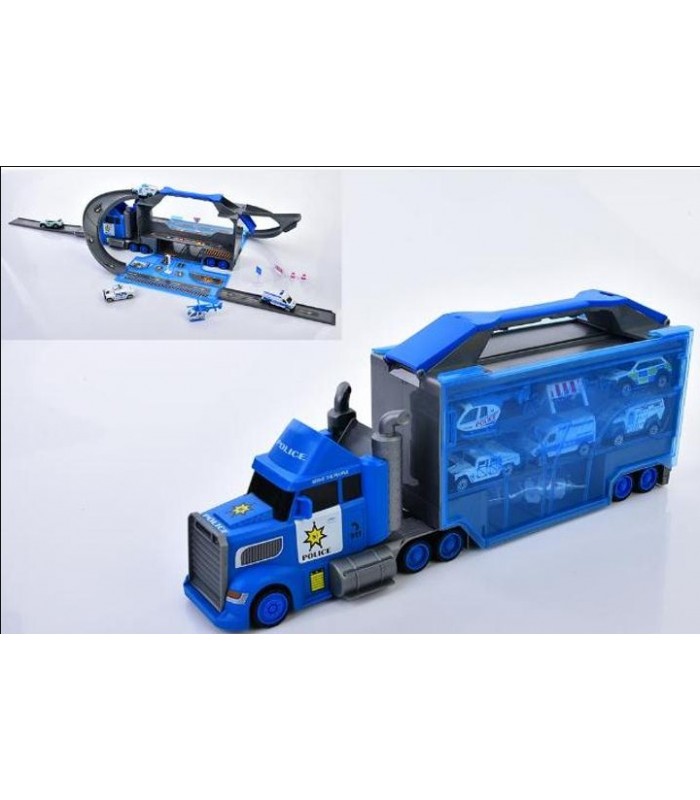 Гараж XG879-112-113 (18шт) 2в1(трейлер 44см), машинки, дорожные знаки, 2 вида, в кор-ке, 46-21-12,5см, пакунок малюка