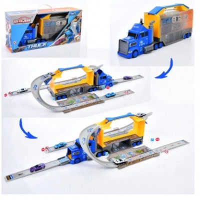 Трейлер 660-S46 43см, 2в1 гараж-трек, машины металл 7см 4шт, дорожные знаки, пакунок малюка