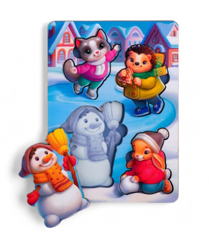 Развивающий пазл-вкладыш "Новогодний-3" Ubumblebees (ПСД225) PSD225 с фоном. пакунок малюка