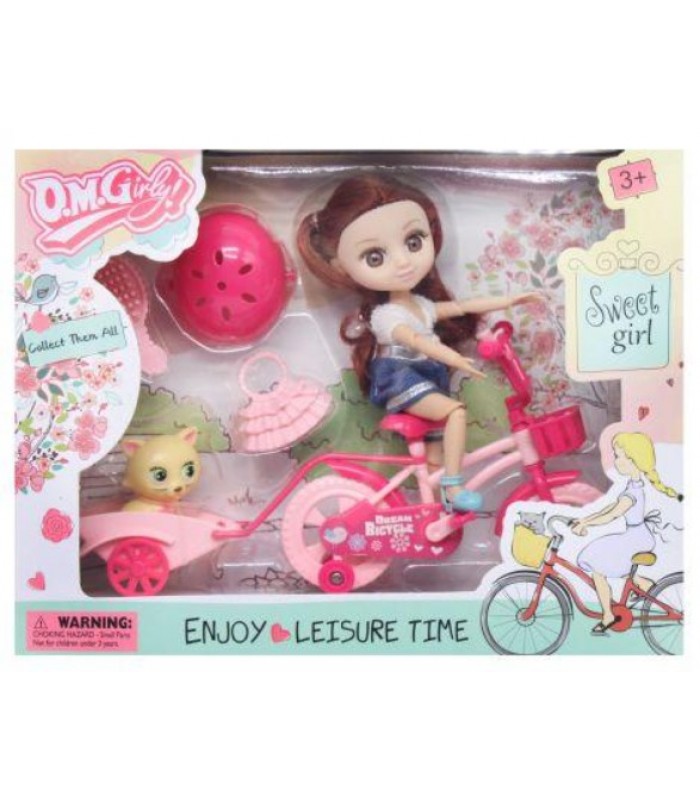 Кукла шарнирная 15 см с велосипедом и питомцем, 58002, для детей от 3 лет, Пакунок малюка