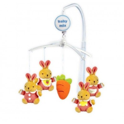 Карусель мобиль на кроватку с игрушками Кролики, Baby mix 708/10250, для детей от рождения, Пакунок малюка