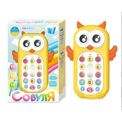 Телефон "Совуля" 40054 "WToys", укр. язык, звук, подсветка, песни, загадки, скороговорки,  цифры, прорезыватель.пакунок малюка