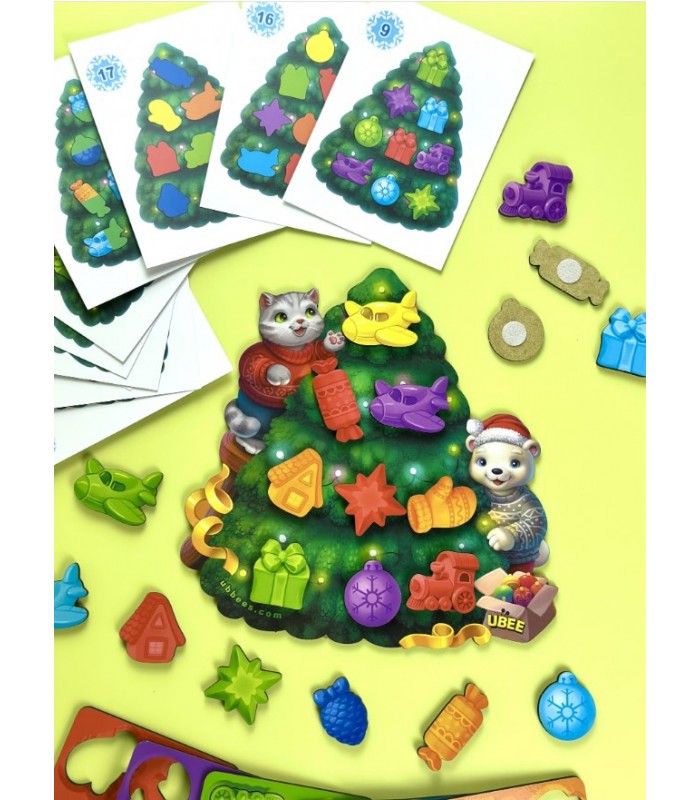 Деревянная игра с липучками и карточками-задачами Елка ПСД284 Ubee, пакунок малюка