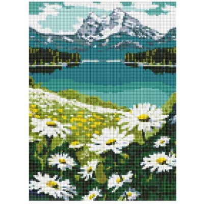 Цветущие ромашки , Набор алмазной мозаики на подрамнике (круглая, полная) (Идейка АМО-7803)