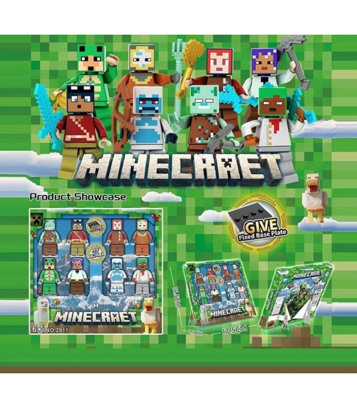 Набор героев 2911-2, 8 фигурок, высота 4см, подвижные конечности, голова и ноги отсоединяются, оружие, 8 элементов конструктора, пакунок малюка