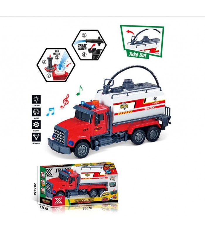 Спецтехника 688-3 A “Водовоз”, длина 33 см, подсветка, звуковые эффекты, инерция, резиновые колеса, подвижные детали