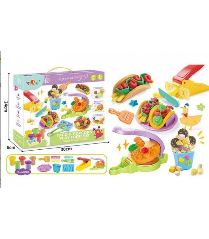 Тесто для лепки 8857, 5 баночек, формочки, инструменты, тарелочка для тако, пакунок малюка