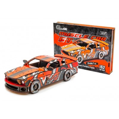 Деревянный 3D конструктор Muscle car GT (красный) Puz-00641, пакунок малюка