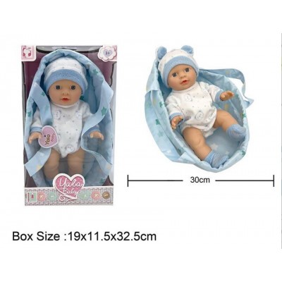 Пупс YL 2430 FE высота 30 см, резиновый, кокон с ручками, съемная одежда, пакунок малюка