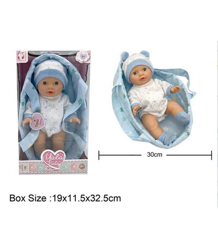 Пупс YL 2430 FE высота 30 см, резиновый, кокон с ручками, съемная одежда, пакунок малюка