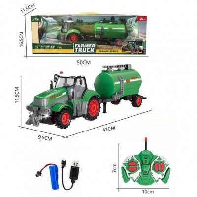 Трактор на радиоуправлении и QH 205-3,  прицеп, подсветка, акум. 3,7 V, пульт 27 МГц, масштаб 1:24, пакунок малюка