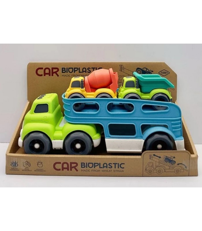 Трейлер 933-674 AM, звуки, мелодия, подсветка, 2 машинки, из биопластика, пакунок малюка