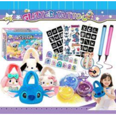 Набор для тату L 5377  мягкая сумочка, 20х10х18 см, глитер, 2 маркера, трафареты, наклейки, пакунок малюка