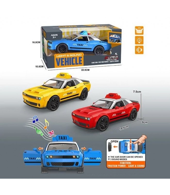 Машинка YM 9912 B, 3 цвета, инерция, звуки, музыка, подсветка, на батарейках, резиновые шины, открываются дверцы и капот, пакунок малюка