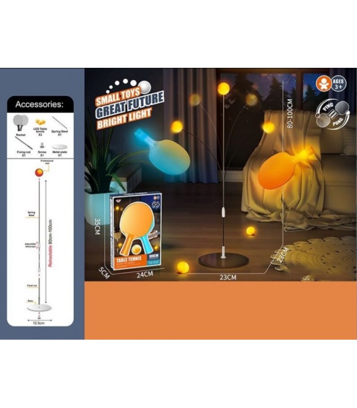Теннис 777-531 D 2 ракетки с подсвеченными ручками, 3 шарика со светом, максимальная высота стойки 100 см, металлическая основа, пакунок малюка