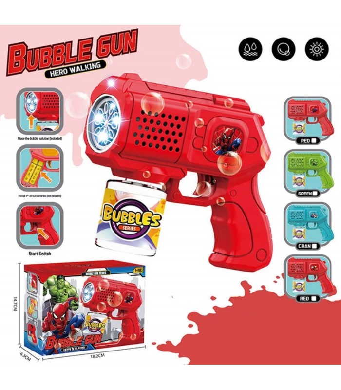 Пистолет с мыльными пузырями 101 A, подсветка, бутылочка с мыльной жидкостью, пакунок малюка