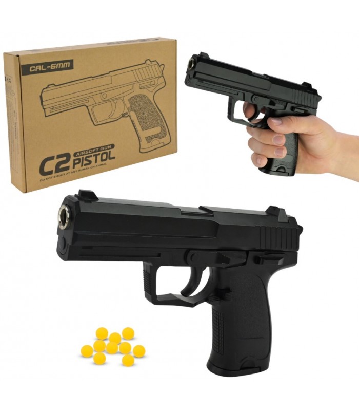 Пистолет мет. ст. C2 (36шт) шарики, в короб. 24*16*4 см, пакунок малюка
