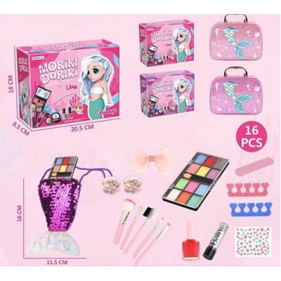Набор косметики 40010 , 12 теней, кисточки, помада, шпилька, наклейки, пилочка, разделители для пальцев, зеркало, сумочка, пакунок малюка