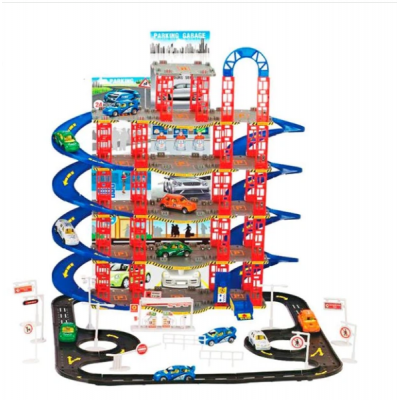 Детский игровой гараж паркинг для машинок 0908-32 пять этажей, 2 машинки, дорожные знаки, вертолет
