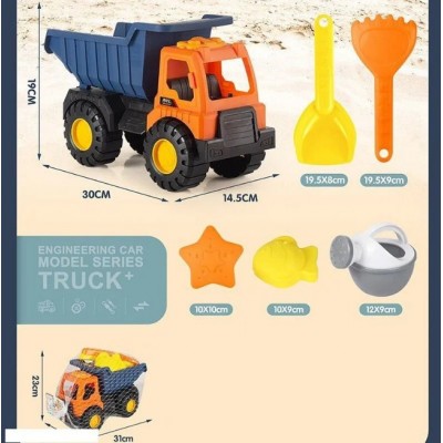 Песочный набор 2295-18. самосвал, лопатка, грабли, лейка, формы для песка, пакунок малюка