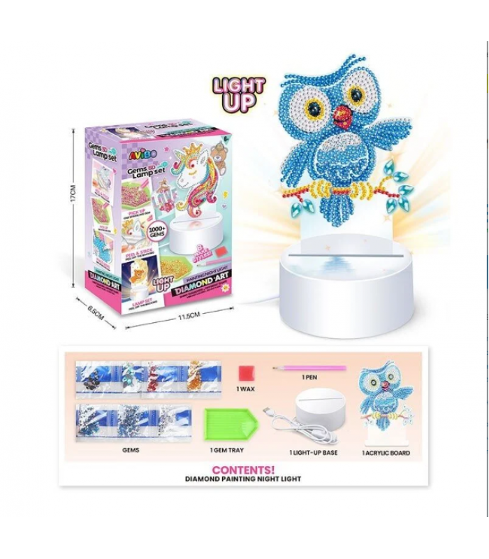 Ночник A 5506 D от сети, 3 режима работы, алмазная мозаика, инструменты, пакунок малюка