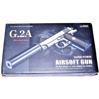 G2A Страйкбольный пистолет Browning mini с глушителем Вальтер металл черный, пакунок малюка
