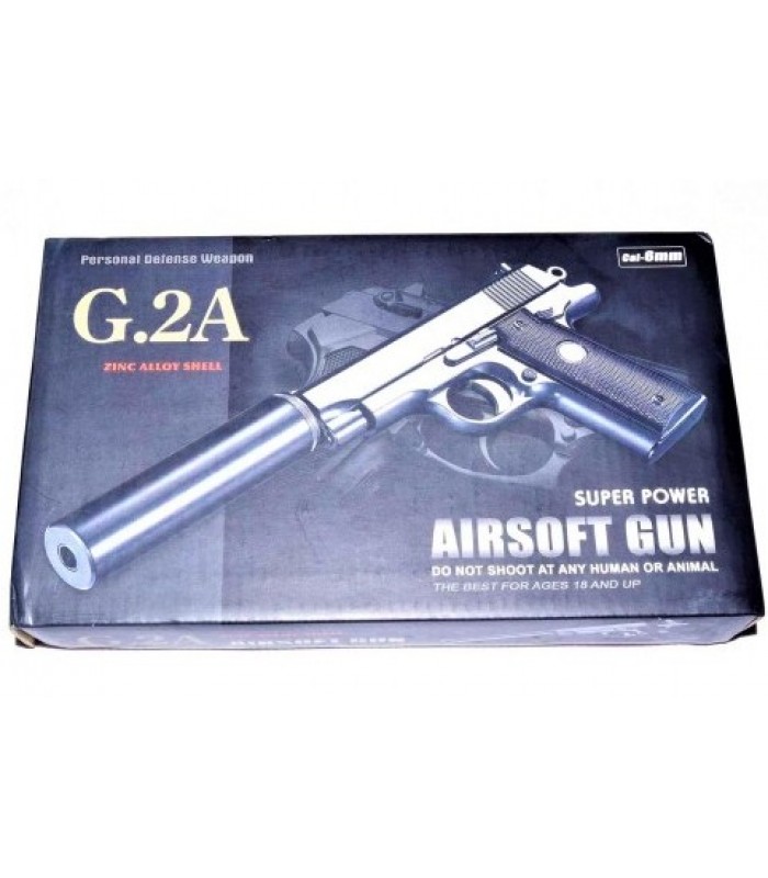 G2A Страйкбольный пистолет Browning mini с глушителем Вальтер металл черный, пакунок малюка